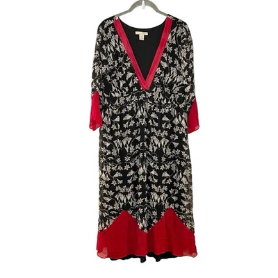 Vestido Midi De Colección Jonathan Martin Seda Y2K Cuello en V Floral Negro Retro Hada Pinup 16 Foto 1 de 4