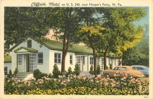 Vintage Cliffside Motel Postcard Harper's Ferry WV Photochrome 1940s - Picture 1 of 2
