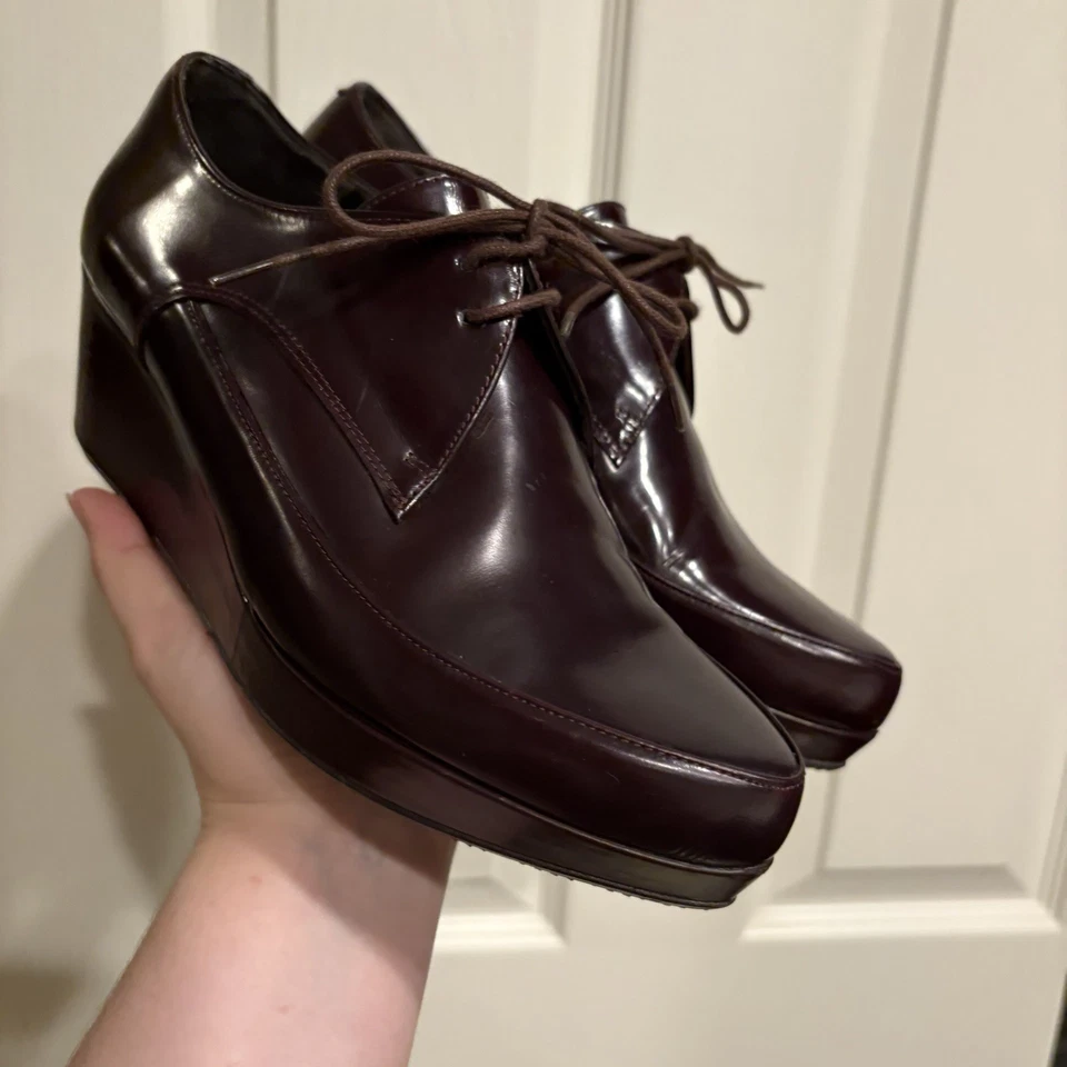 AUDLEY Mujer Cuero Borgoña Cuñas Talla 5.5 Euro 36 Mocasines Tacones Plataforma Foto 1 de 4