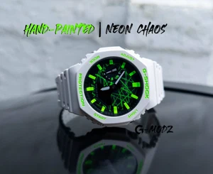 Custom Mod Casio G-Shock CasiOak Hand-Painted GA-2100 Neon Green Modified - Picture 1 of 6