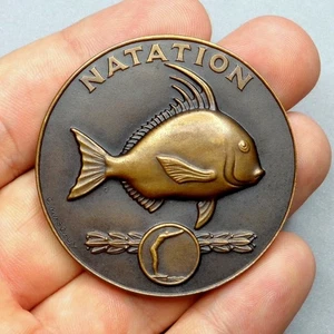 1924 Paris Summer Olympics Games Swimming, Fish.  Antique Large Medal by Mascaux - Picture 1 of 8
