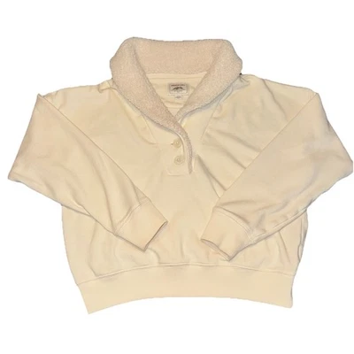 Sudadera Pullover American Eagle Marfil 1/4 Botones con Cuello Sherpa Talla Med Foto 1 de 4