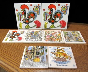 VINTAGE LOT OF 8 PORTUGAL CERAMIC TILES/TRIVETS/WALL BY TINO (EZS003686) - Picture 1 of 12