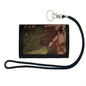 Leaf Camo Canvas Boys Mens Ripper Trifold + Neck Holder  4 Card Note Wallet 2085 - Picture 1 of 8