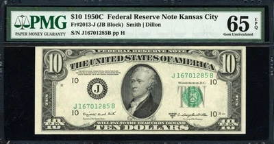 1950C $10 Kansas City Federal Reserve Note Smith / Dillon PMG Gem Unc 65 EPQ - Image 1 of 2