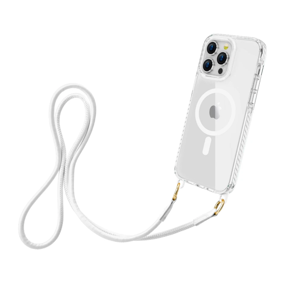 Cover per iPhone trasparente MagSafe con laccetto bianco protezione antiurto - Immagine 1 di 1