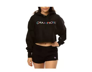 Champion C-Life Reverse Weave Cropped Colorblock Black Hoodie WL659-586389-003 - Picture 1 of 3