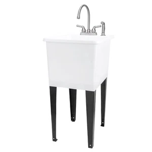 TEHILA SPACE SAVER 16 Gallon White Utility Sink with Stainless Finish Faucet & S - Picture 1 of 9