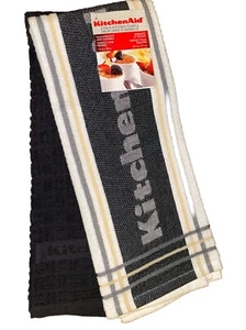 KitchenAid 2 Pack kitchen towels Black White & Gold 17”x28” 100% Cotton NWT - Picture 1 of 4