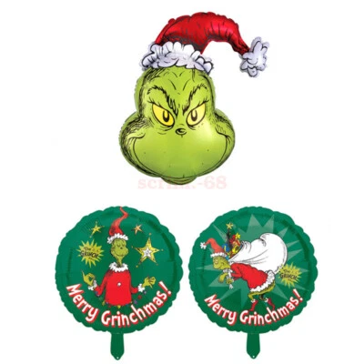 3Pcs Large Christmas Party Set THE GRINCH Head Foil Balloon Decorations - image 1 of 3
