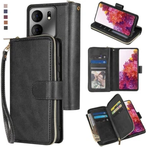 For BLU View 5 Wallet Case 9 Card Zipper Slots Kickstand Flip Leather Phone Case - Picture 1 of 42