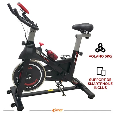 VÉLO D'APPARTEMENT RÉGLABLE AVEC ROUE D'INERTIE 6KG CARDIO GYM FRÉQUENCE VOITURE - Photo 1/4