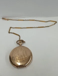 Antique Elgin National Watch Co Gold Filled Pocket Watch w/ Gold Filled Chain - Picture 1 of 20