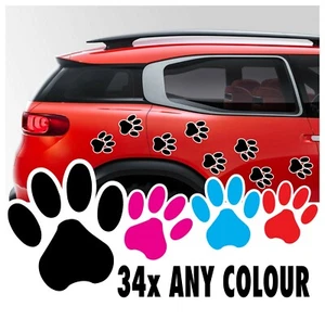 34 Dog Cat Paw Print Car & Wall Stickers / Decals | Choose from 30 Colours - Picture 1 of 1