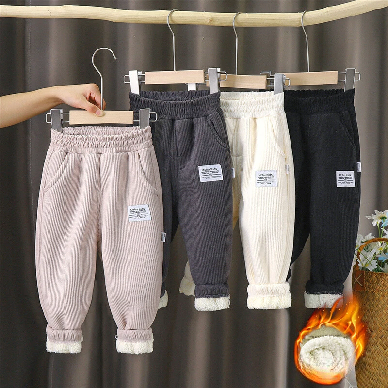 Winter Boys Thick Pants Kids Plus Velvet Warm Cotton Casual Sports Pants 2-12Y - Image 1 of 4