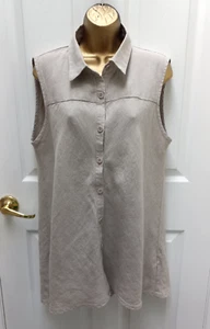 Flachs Gr. M beige hellbraun A-Linie Lagenlook 100% Leinen ärmellos Knopfleiste Tunika Shirt - Bild 1 von 4