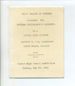 Programa, Masa MA, Orquesta Filarmónica Needham, 1951, Concierto Spring Pops - Imagen 1 de 3