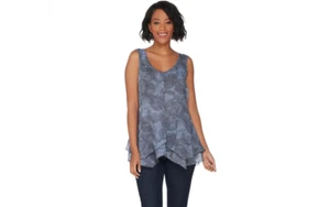 Top cuello en V de gasa impreso H by Halston con dobladillo de pañuelo azul Reg 12 A305351 - Imagen 1 de 3