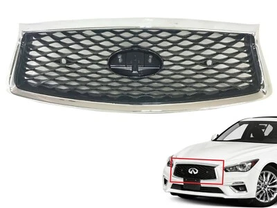 Fits 2018-2024 Infiniti Q50 Front Bumper Upper Grille W Sensor Holes & Cam Opt - Image 1 of 4