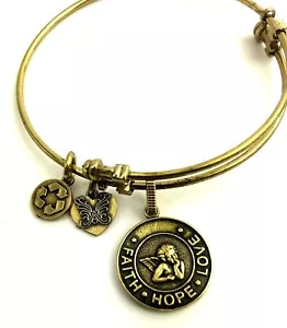 Angelica Collection Faith Hope Love Wire Bracelet Adjustable Brass - Picture 1 of 6