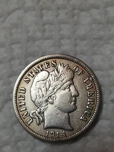 1914 D Barber Dime In Extra Fine Or AU Condition In My Opinion. #147 - Picture 1 of 2
