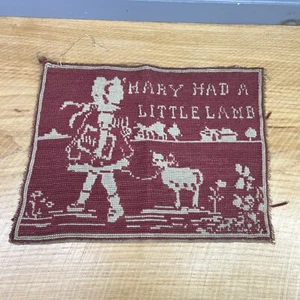 Vtg Completed Needlepoint Mary Had A Little Lamb 2 Toned Unframed 13.5x10.5" Art - Picture 1 of 6