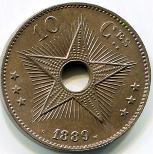 Congo Free State - 1889 10c KM#4 in Choice Toned Unc - Picture 1 of 2