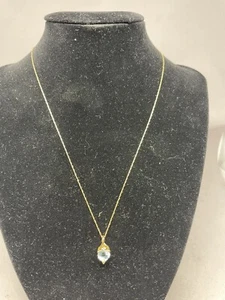 14kt Gold Diamond Heart Aquamarine Pendant With 14K 18 Inch Chain - Picture 1 of 7