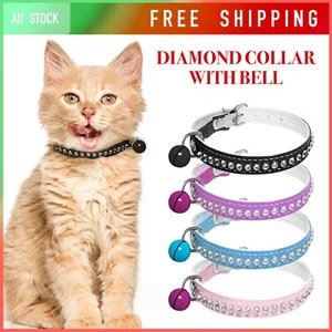 CAT Adjustable Kitten Buckle Collar With Pet Safety Diamonds Bell 4 Fancy Colour - Picture 1 of 6