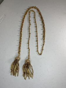 Lariat Tassle Necklace - Faux Diamonds - Gold Color - Picture 1 of 12