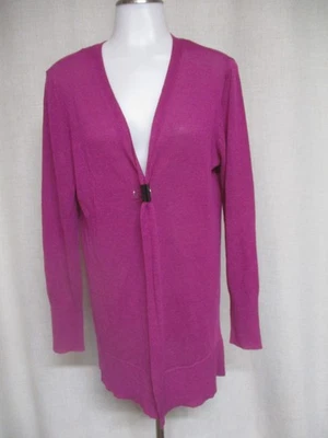 HALOGEN Fuchsia Pink Linen Blend V neck Open Front Cardigan Sweater sz S - Image 1 of 4