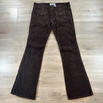 De Colección Antiguo Azul Marino Tiro Bajo Talla 6 Marrón Chocolate Pana Acampanado Bolsillo Frontal Y2K Foto 1 de 4