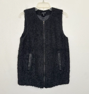 Eileen Fisher Suri 羊驼皮革装饰背心无袖黑色城市女式小号 — 第 1/4 张图片