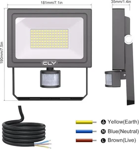Luce LED di Sicurezza Sensore di Movimento Esterno IP66 Impermeabile Nero 220V 80W 6500K - Foto 1 di 8