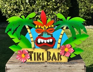 TIKI BAR PALMS ESCUDO BAMBÚ CÓCTEL MAI TAI ROCKABILLY US DINER EE. UU. DECORACIÓN METAL - Imagen 1 de 5