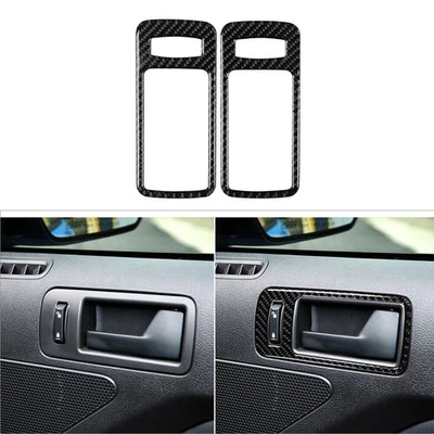 Cubierta de moldura de tazón de manija de puerta interior de fibra de carbono 2 piezas para Ford Mustang 2009-13 Foto 1 de 4