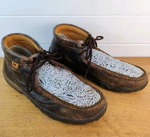 TWISTED X Women's US 9.5 M Tooled Bomber Chukka Driving MOC Brown White EU 39.5 - Picture 1 of 18