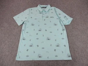 Travis Mathew Polo Shirt Mens Large Blue Cactus Skull Sombrero Print Golf Casual - Picture 1 of 11