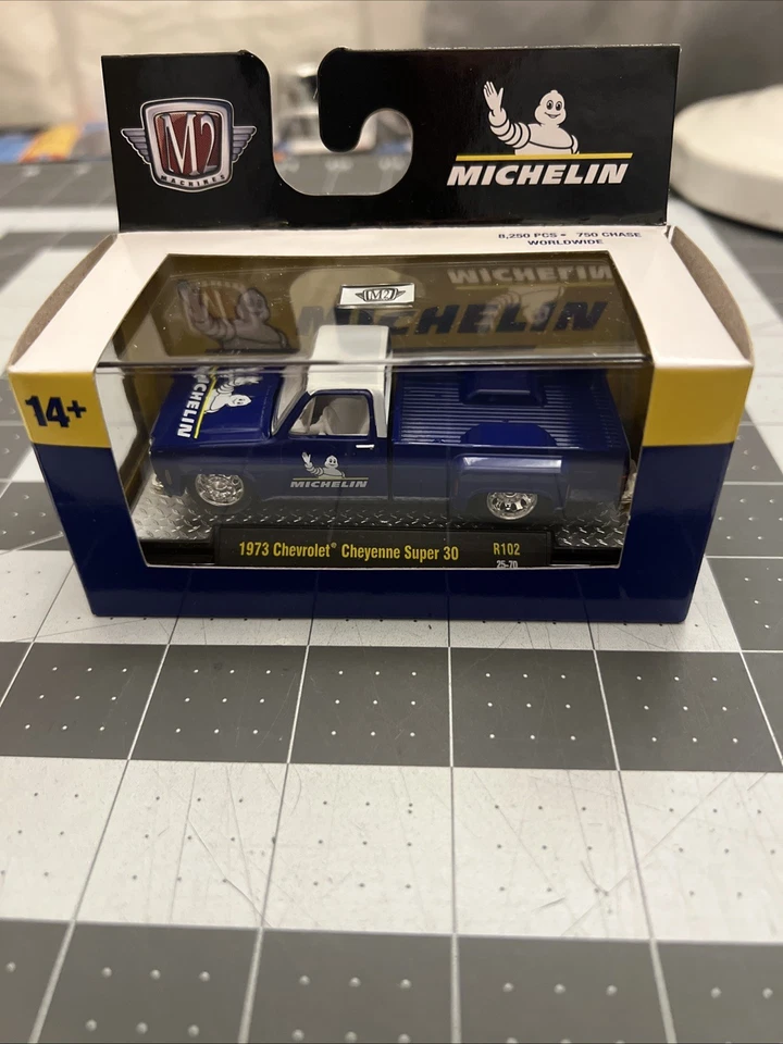 M2 Machines 1/64 Blue Michelin 1973 Chevrolet Cheyenne Super 30 Pickup Truck🔥 - Image 1 of 1