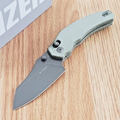 Kizer Cutlery Bulldog Folding Knife 3" Nitro V Steel Blade Green Micarta Handle - Image 1 of 4