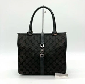 GUCCI Tote Bag Shoulder Bag Handbag Jackie Canvas Black Authentic - Picture 1 of 10