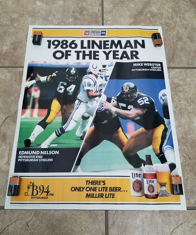 Pittsburgh Steelers Lineman of the Year Mike Webster Miller Lite Vtg '86 POSTER Cover