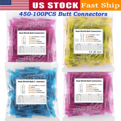 450Pcs Heat Shrink Butt Connectors Marine Grade Waterproof Crimp Wire Terminals - Image 1 of 4