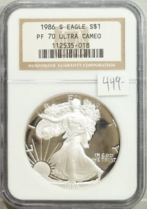 1986 S American Silver Eagle NGC PR 70 UCAM First Year #5-018 - Picture 1 of 2