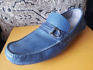 SALVATORE FERRAGAMO Moccasin Driving Blue Leather Men 9 UK/10-E US Ret $900 - Picture 1 of 21