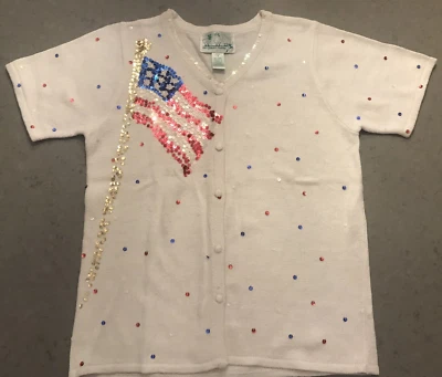 Quacker Factory 4th of July Patriotic Knit Cardigan Sweater Vintage Sz M Flag - Image 1 of 4