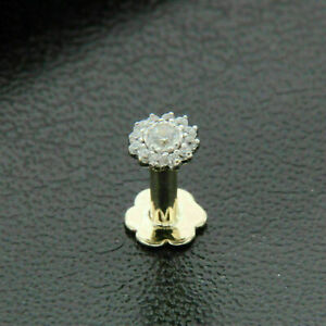 0.15CT Round Cut Simulated Diamond Nose Piercing Pin Ring 14k Yellow Gold Plated
