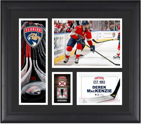 Derek MacKenzie Panthers Framed 15x17 Collage & Piece of GU Puck Cover
