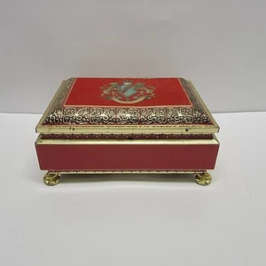 Vintage VTG Red Velvet Gold Trimmed Aluminum Jewelry Tin - Picture 1 of 9