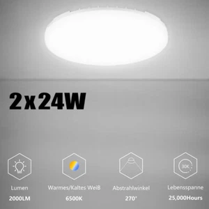 2x24W LED Deckenleuchte E27 Rund Wannenleuchte Deckenlampe Treppenhaus Garage DE - Bild 1 von 10